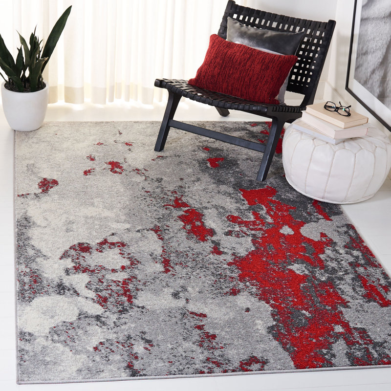 Tapis rouge / gris Brisson, Rectangulaire 3 pi x 5 pi