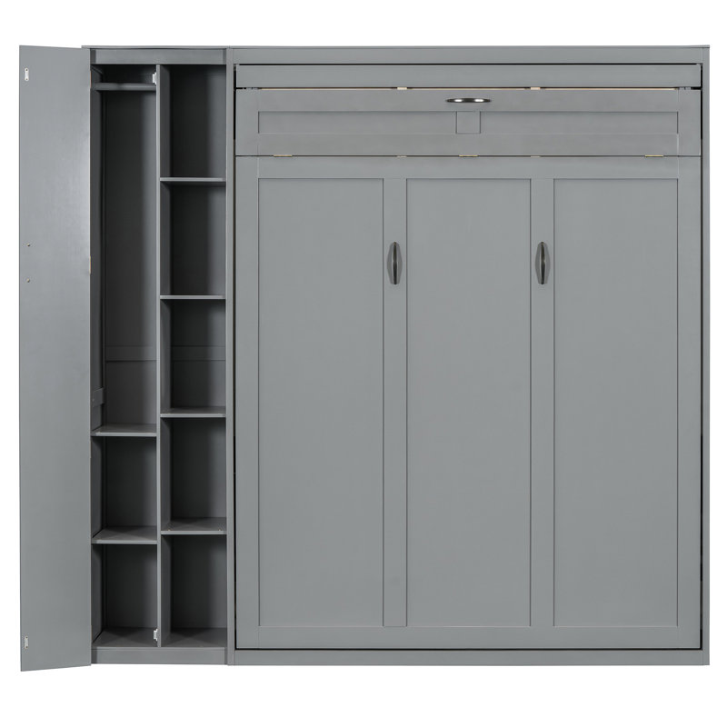 Grand lit gris avec étagères conçues et pratiques dans un cadre fonctionnel, Grand lit, Gris