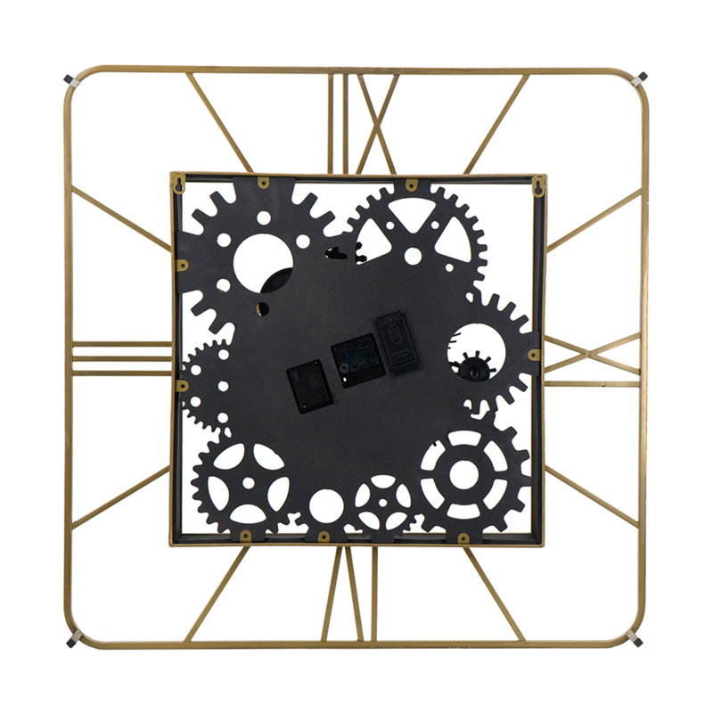 31.5" Gold Industrial Square Wall Clock with Roman Numerals