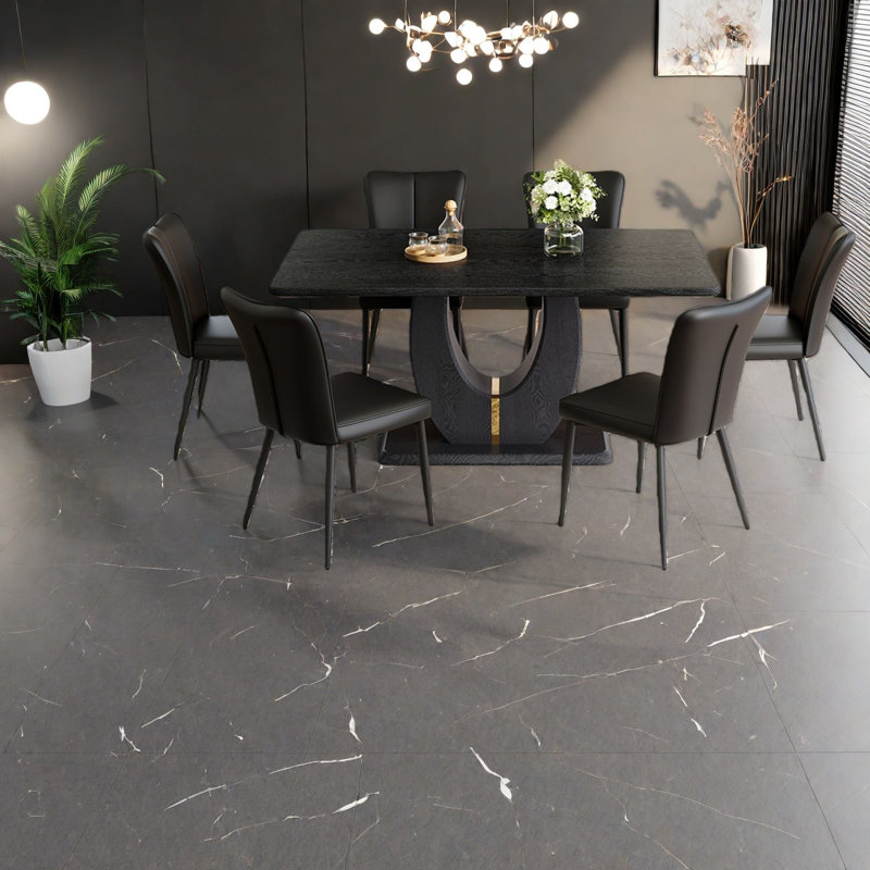 Ensemble de table à manger moderne en MDF noir pour 6 personnes, élégant pour la maison et la cuisine