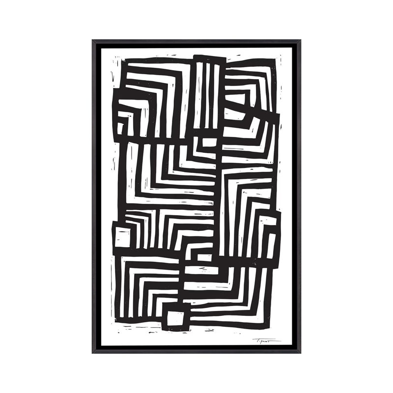 Déplacement de lignes - Impression d'art graphique, 48" H x 32" W x 1.5" D, Toile avec cadre noir patiné, Pas de tapis