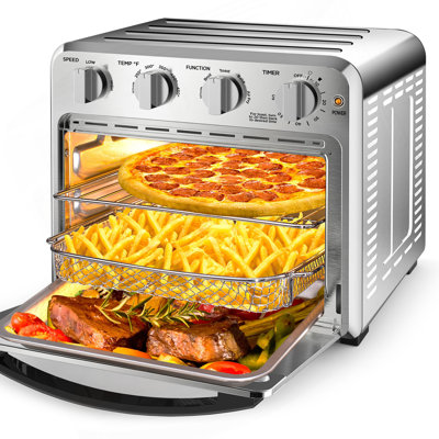 Combo grille-pain à friteuse Geek Chef, 4 tranches de four à convection, grille-pain, rôtie, cuisson, sans huile, accessoires inclus, acier inoxydable, argent (four à friteuse à air 16QT) Interdite sur Amazon, Temu