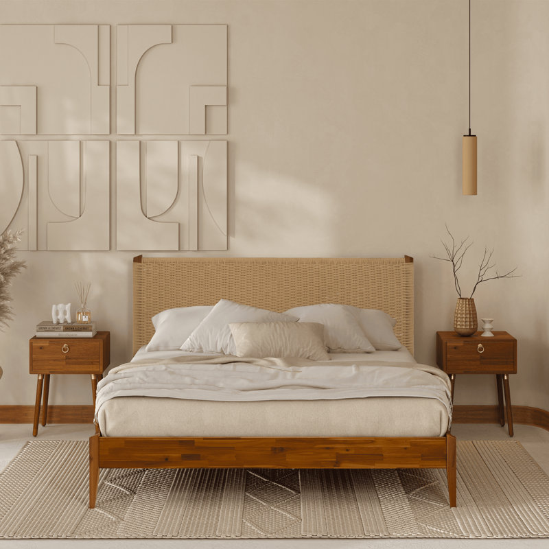 Selina Solid Wood Platform Bed with Headboard