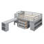 Space Loft Bed In Grey, Full Size, With Solid Wood, 3 Drawers, Retractable Desk Size Grey Storage Shelves, Desk, Wood Construction-1209215533