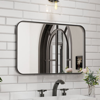 24 in. W * 36 in. H Rectangular Aluminum Framed Wall Bathroom Vanity Mirror in Black