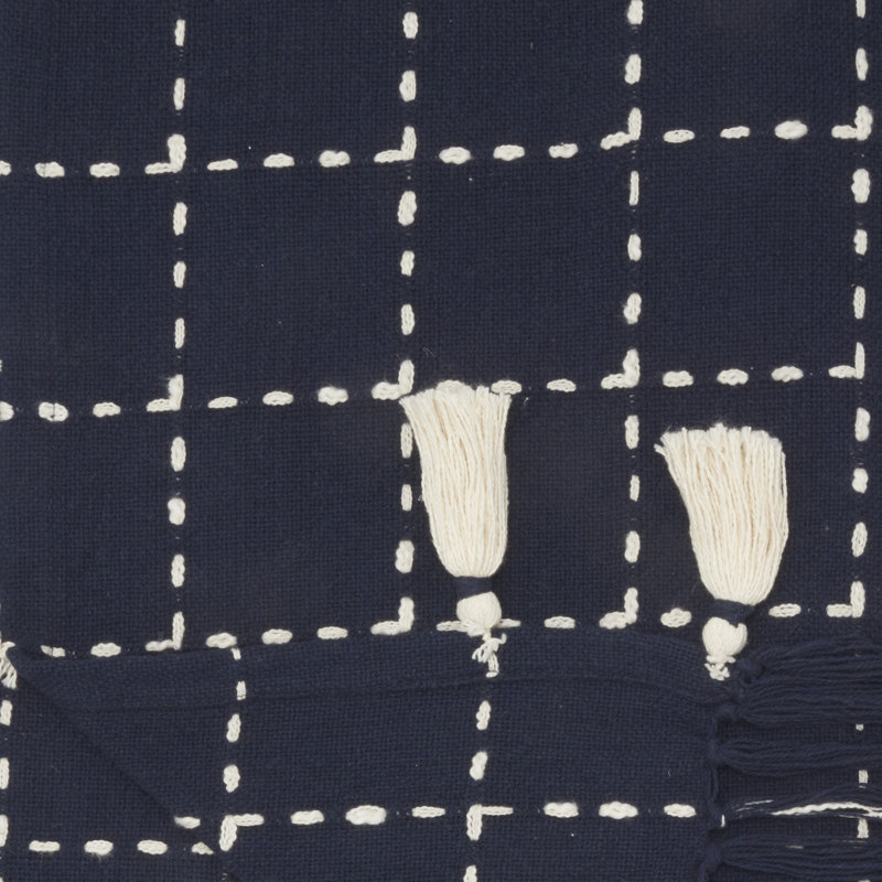 Jeté en coton bleu marine et blanc