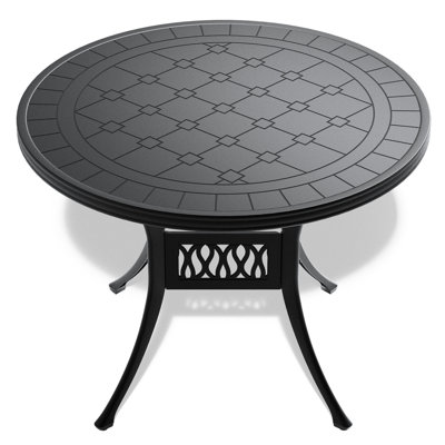 Ensemble de salle à manger d'extérieur en fonte d'aluminium résistant aux intempéries, 3 pièces, noir, style traditionnel, cadre, assise confortable, montage facile.