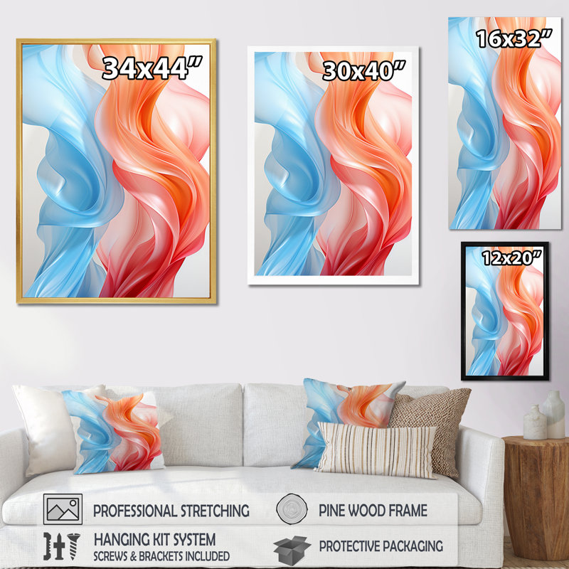 Ondes abstraites contemporaines orange et bleu I - impression, Toile tendue, H 20 po x l 12 po x P 1 po