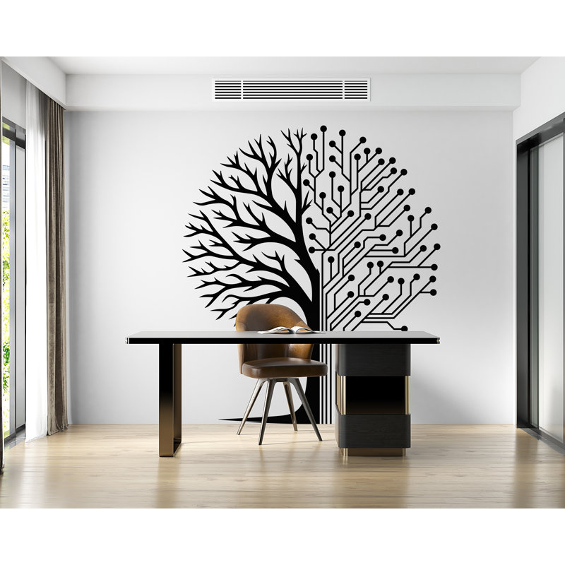 Autocollant mural circuit arbre technologie, décalcomanies murales technologie vinyle, ordinateur circuit décoration, arbre de la vie science autocollant bureau