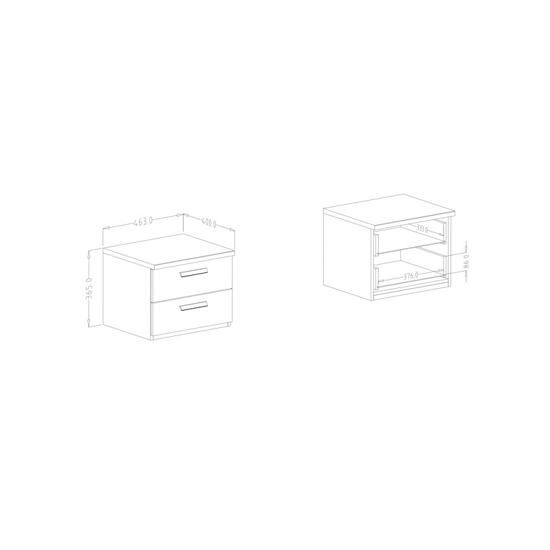 46cm W Manufactured Wood Bedside Table, Oak/Black