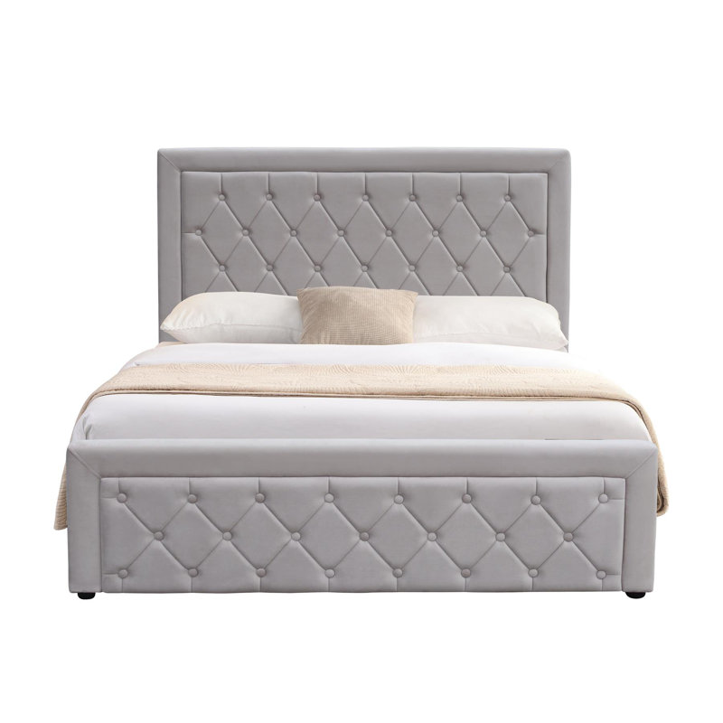 Ottoman Storage Gaslift Bed Grey Velvet Bedroom Furniture, Double (109 x 144cm)