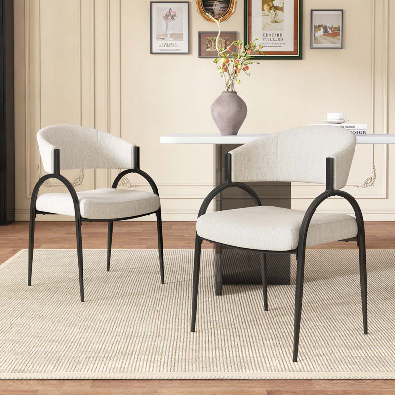 Chaises de salle à manger rembourrées avec pieds en métal (ensemble de 2), Beige
