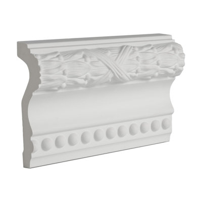 4 in x 1-1/4 in x 6 in Long Laurel Leaves and Crossed Ribbons Polyurethane Panel Moulding Sample