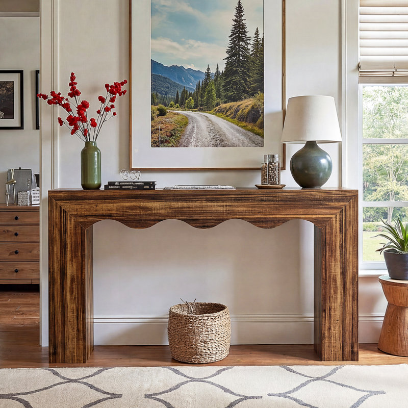 160 cm Console Table with Wavy Design, Dark Brown