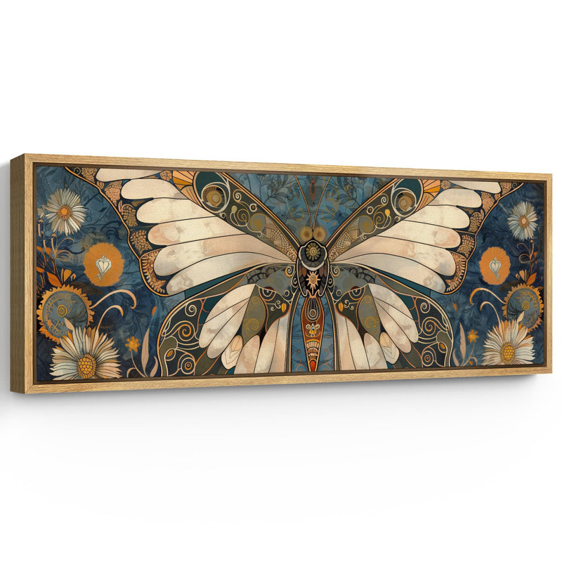 Butterfly Illusion Moody Vintage Modern Rustic Artwork - Extra Large Framed Wall Art Canvas Print, 20" H x 60" W, Natural