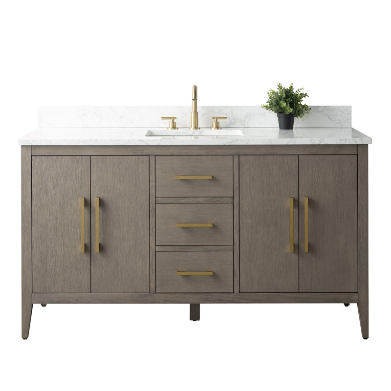 60'' Single Bathroom Vanity with Engineered Marble Top, Gray/Black, Gray