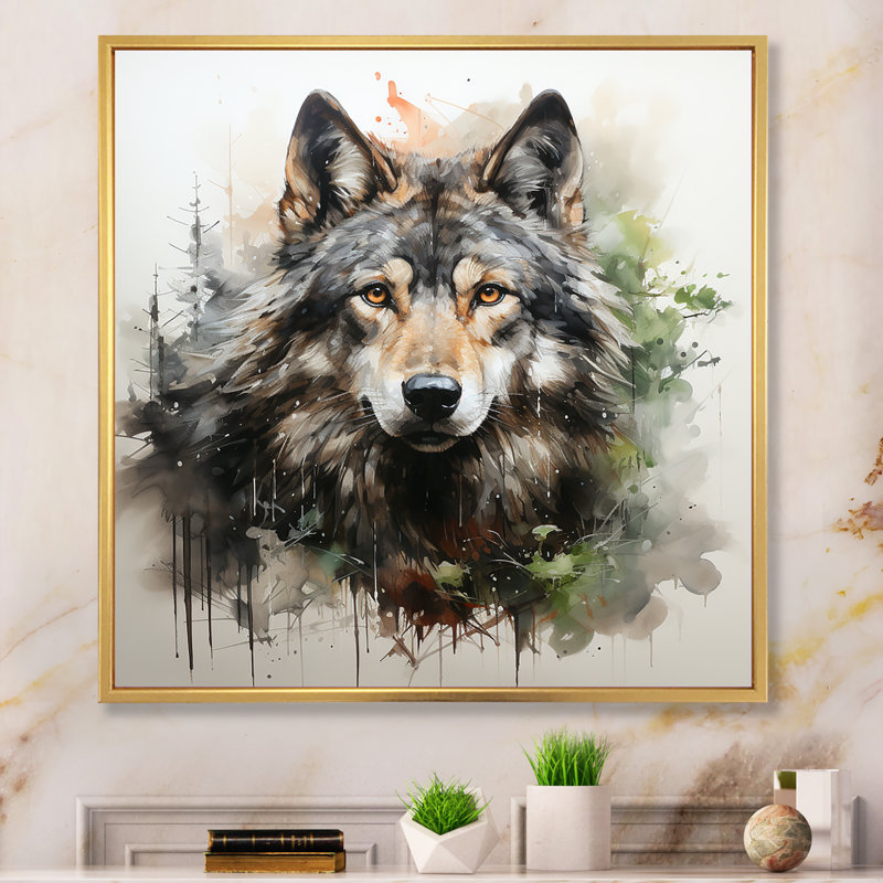Solitude, portrait de loup II - loup grand, art mural, H 30 po x l 30 po x P 1,5 po, Cadre flottant doré