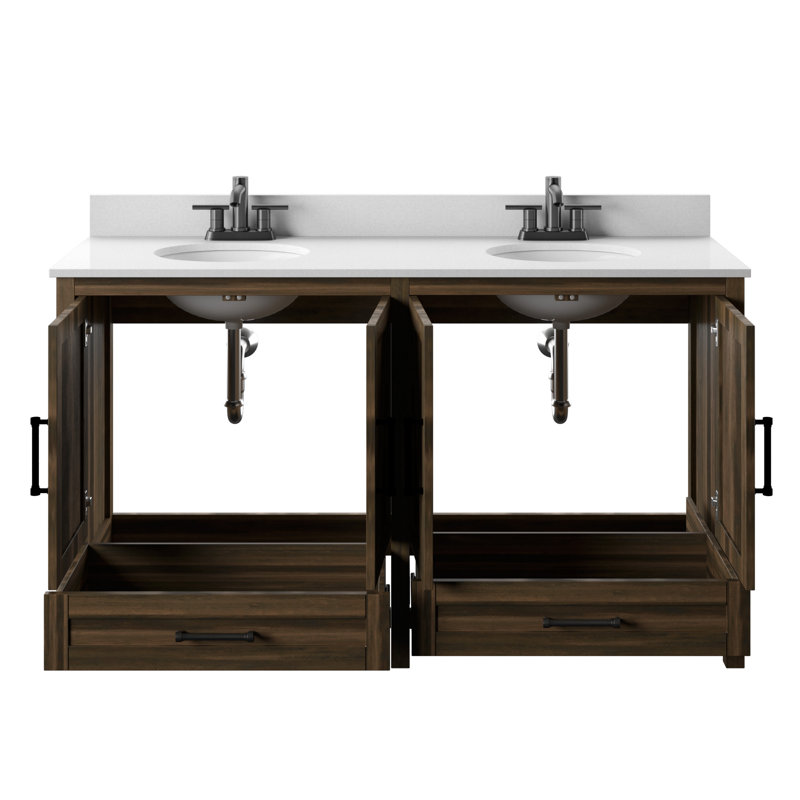 Hunstant 59.5'' Double Bathroom Vanity with Stone Top, Canyon Lake Pine