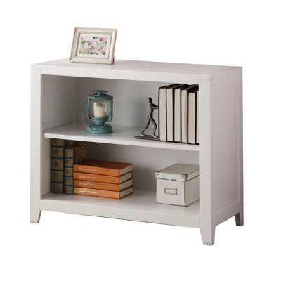 2-shelf Pine Bookcase In White Finish, Tapered Legs For Support And Modernity, 37 Inches Product Depth, Horizontal Shelves, Bright Atmosphere Display With Legs, 30 Tall Construction, Closed Back