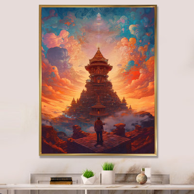 "Ancien temple au coucher du soleil", reproduction d'art sur toile