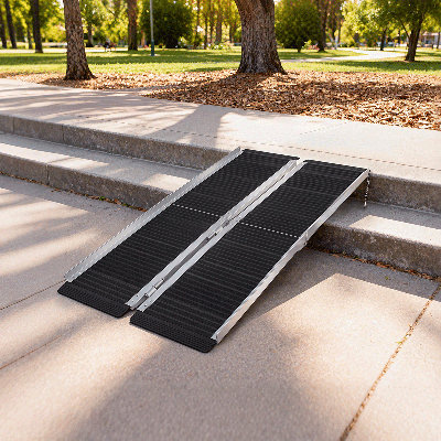?5FT Aluminum Wheelchair Ramp Non-Skid 600 Lbs Capacity Foldable Ramp For Doorways & Scooters