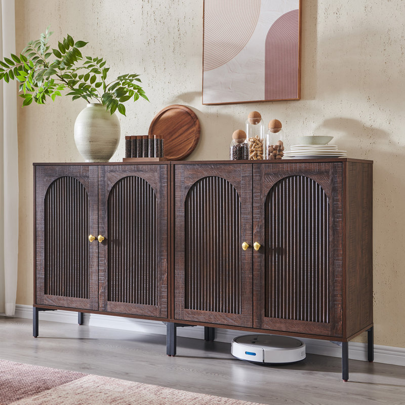 Buffet moderne cannelé avec rangement, Brun, 2, H 34 po x l 61,76 po x P 15,75 po