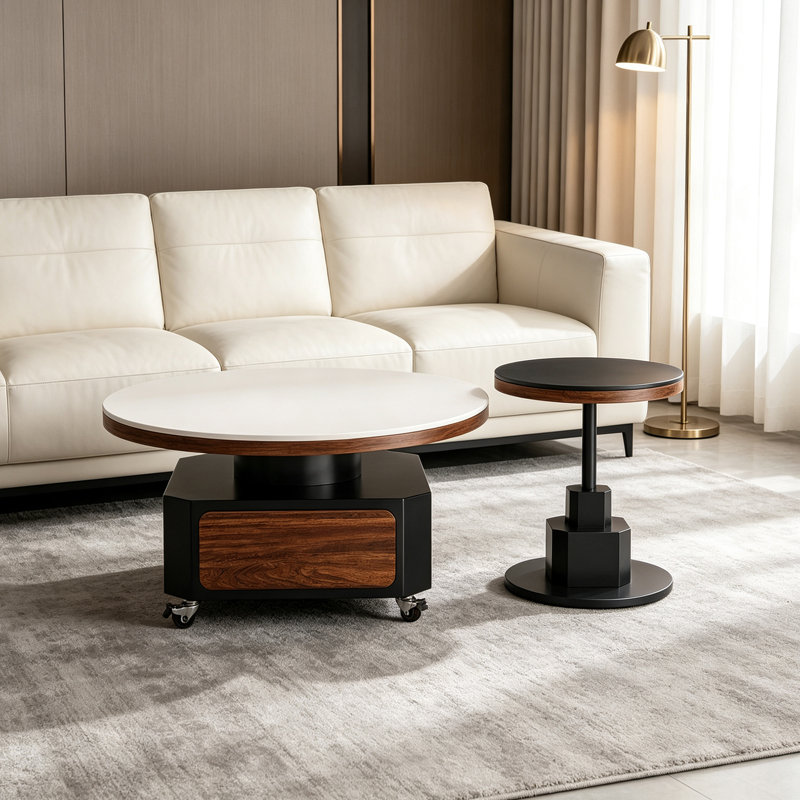 Table basse de luxe mobile avec tiroir, H 17,71 po x l 31,49 po x P 31,49 po, Black