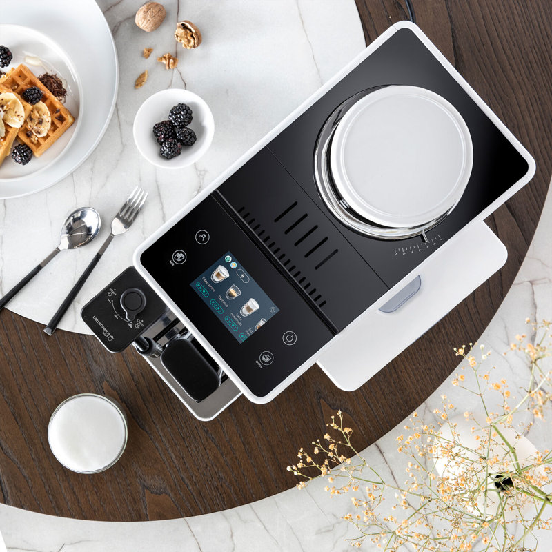 Fully Automatic Espresso Machine with Built-In Coffee Grinder, White