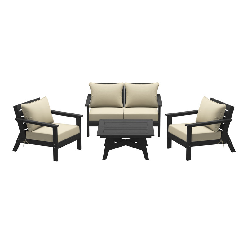 5-Piece Deep Seating Set, Black, Beige