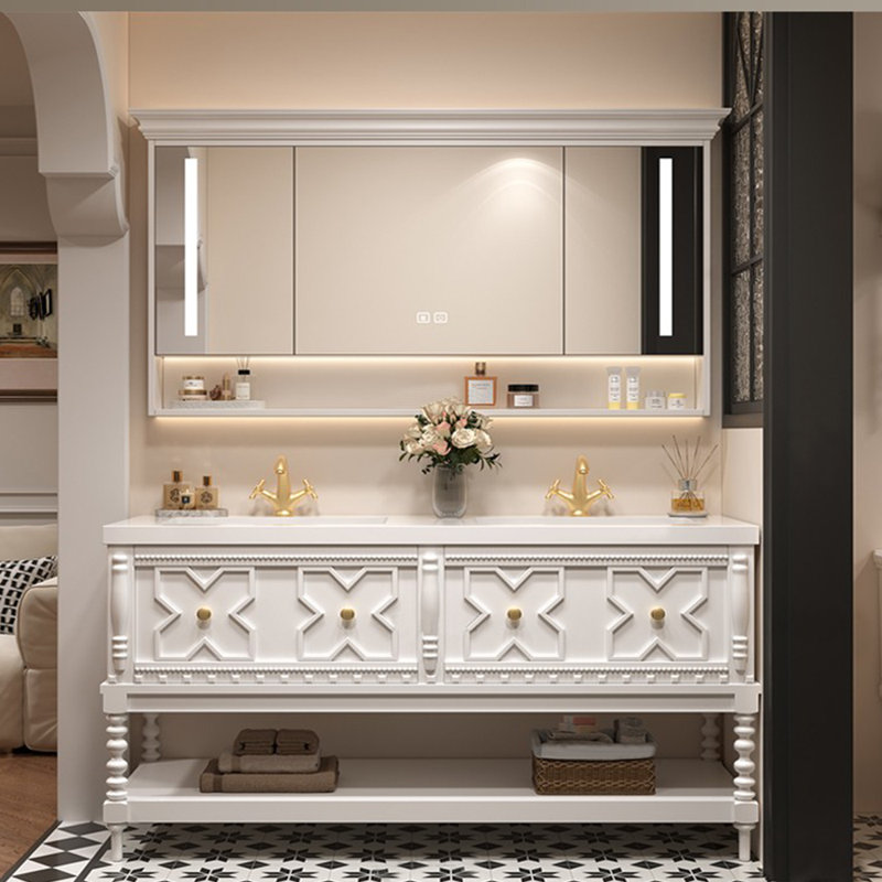Armoire de salle de bain rétro de style français., Blanc, H 32,28 po x l 59,06 po x P 21,65 po