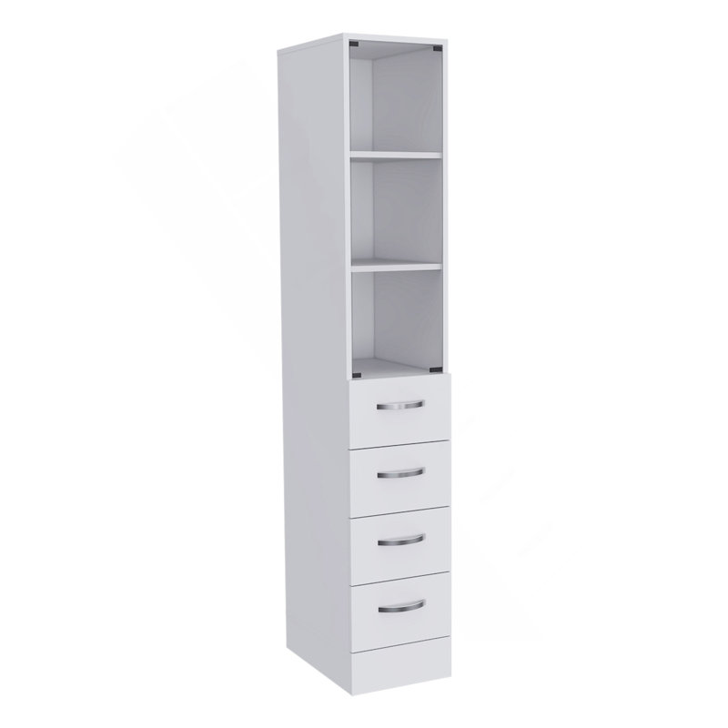 Preston Linen Cabinet, Three Shelves, Four Drawers, White