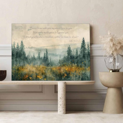 Christian Bible Canvas Wall Art Scripture John14:27 Vintage Forest Pathway Landscape Watercolor Painting Picture Wall Decor Poster Print Artwork For Living Room Bedroom Home Decoration (Canvas, 16X24in)