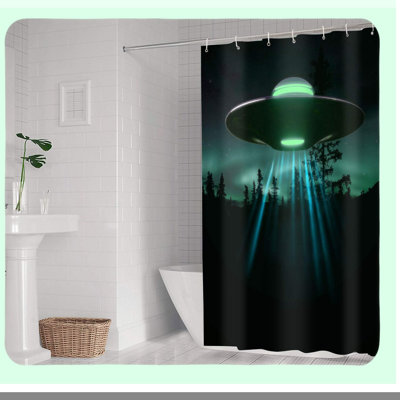 Galactic Fairy Night UFO Shower Curtain Set - Durable, Washable Fabric, Includes 12 Hooks