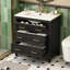 Ensemble de meuble-lavabo autoportant 30 po avec 3 tiroirs, structure en bois massif, rangement spacieux, noir, 30 po