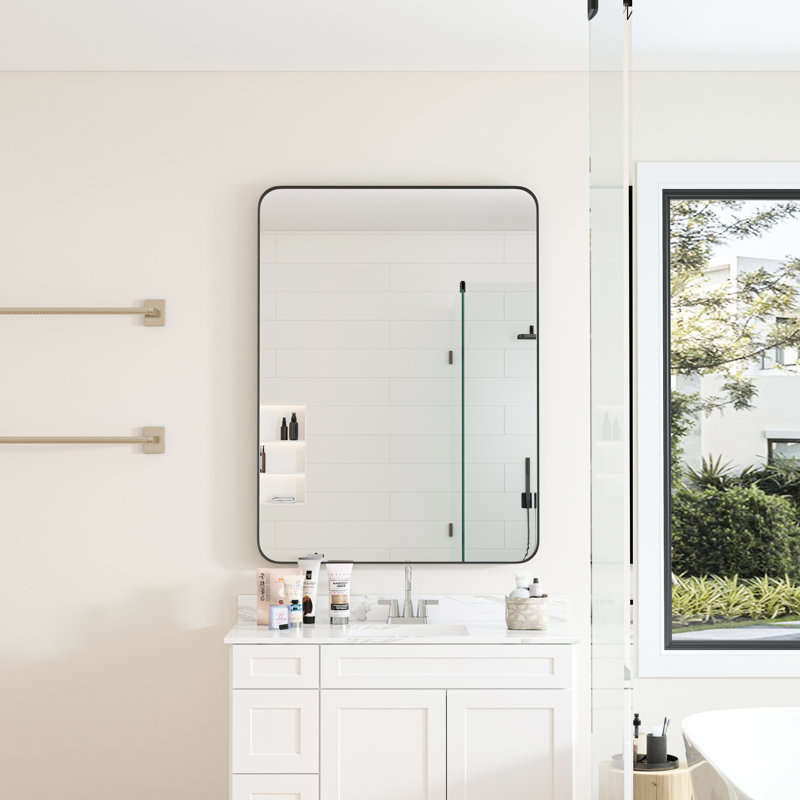 Black Rectangular 30x40 Inch Wall Mirror Metal Framed - Bedroom, Bathroom, Living Room Decoration , - Coating With Frame For Dressing , Fog Surface Treatment