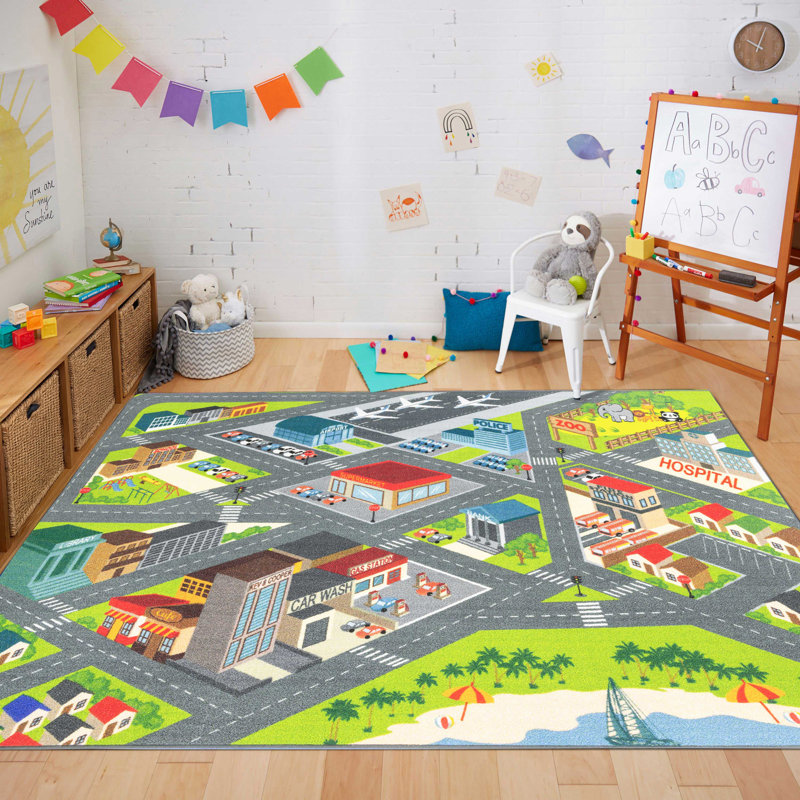 KC Cubs: Educational Rug: City Streets Road Map - 8x10' Playmat - Interactive Toy Car Route, Activity Area Carpet, Bedroom-Classroom, Baby-Toddler-Kid