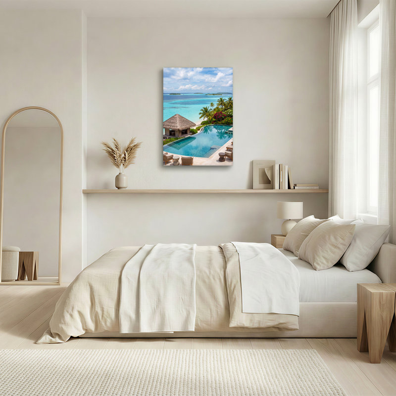 Toile tropicale tropicale surplombant des palmiers bleus, 24"H x 16"W