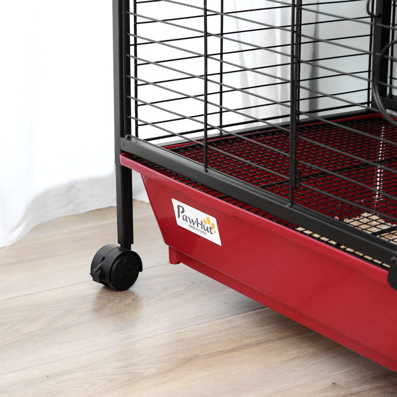 Maison de jeu pour animaux 41 po L 41 po avec cage d'alimentation, roulettes, plateforme, rampe