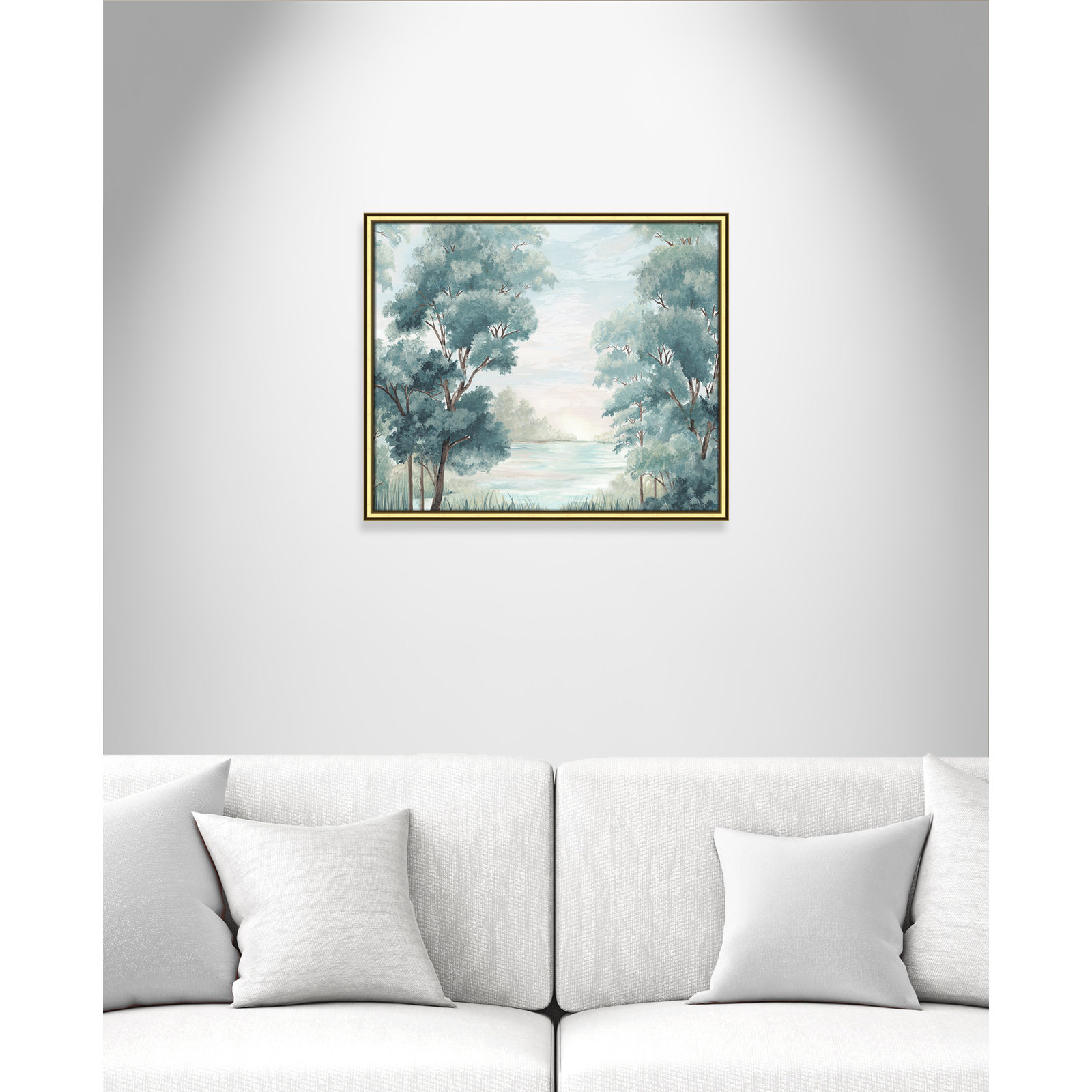 LeeRoy "Calm Forest River" Painting, 22.75" H x 26.75" W x 0.87" D, Gold Framed