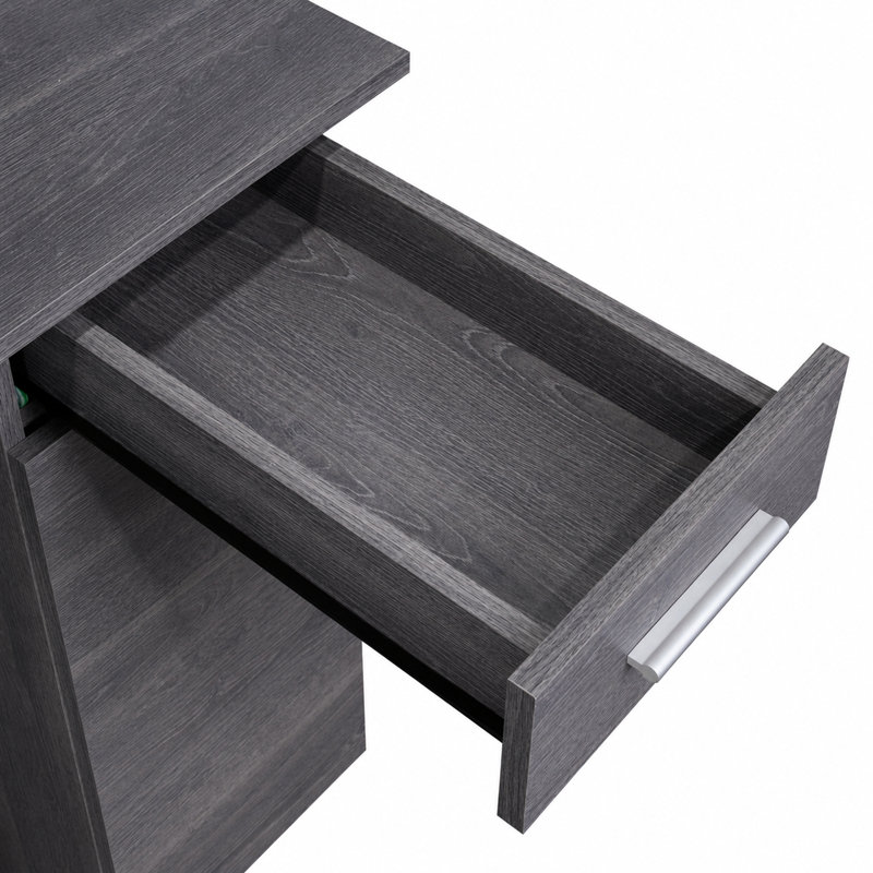 Bureau d'ordinateur avec huche et tablettes de rangement Jexton - Bureau à domicile, Chêne gris