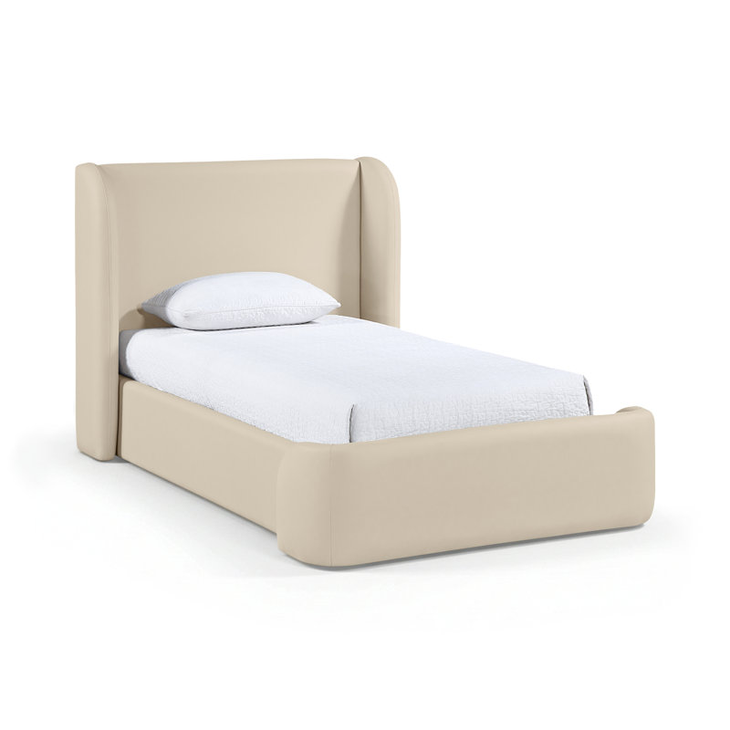 Lit tapissier en cuir Diorio Vegan, Simple, Cuir végétalien beige