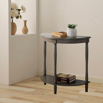 Traditional Solid Wood Oval Console table Side Table  with Bottom Shelf ,Antique Grey