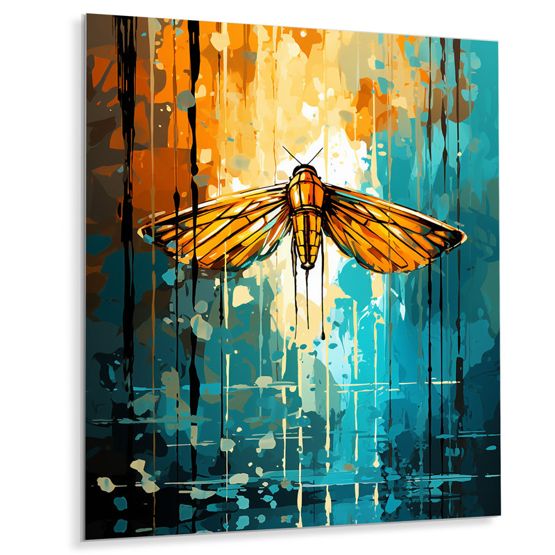 Pop art vert et jaune insecte Moth II - insectes et insectes muraux en métal, H 20 po x l 12 po x P 1 po