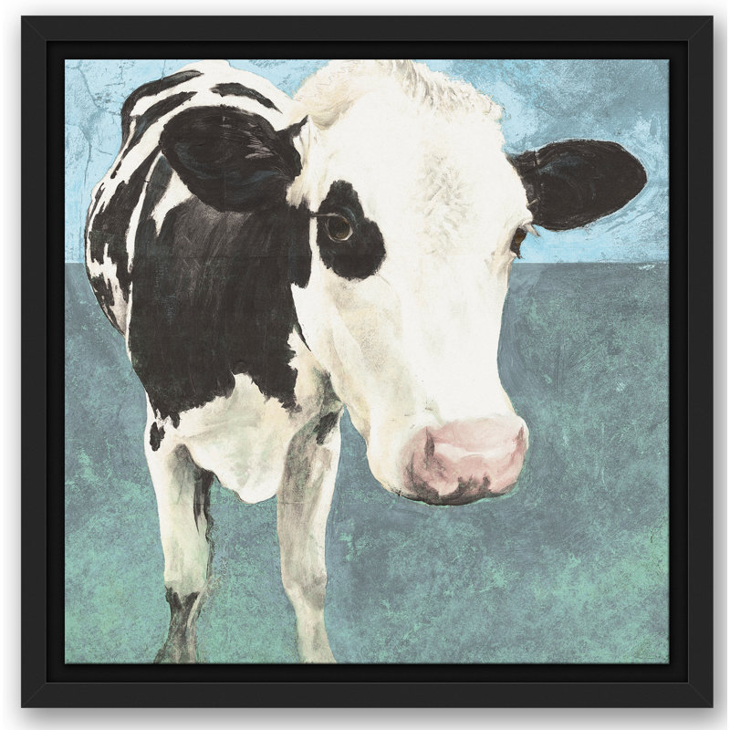 " Happy Dairy Cow " Painting Print, 12" H x 12" W, Black Framed
