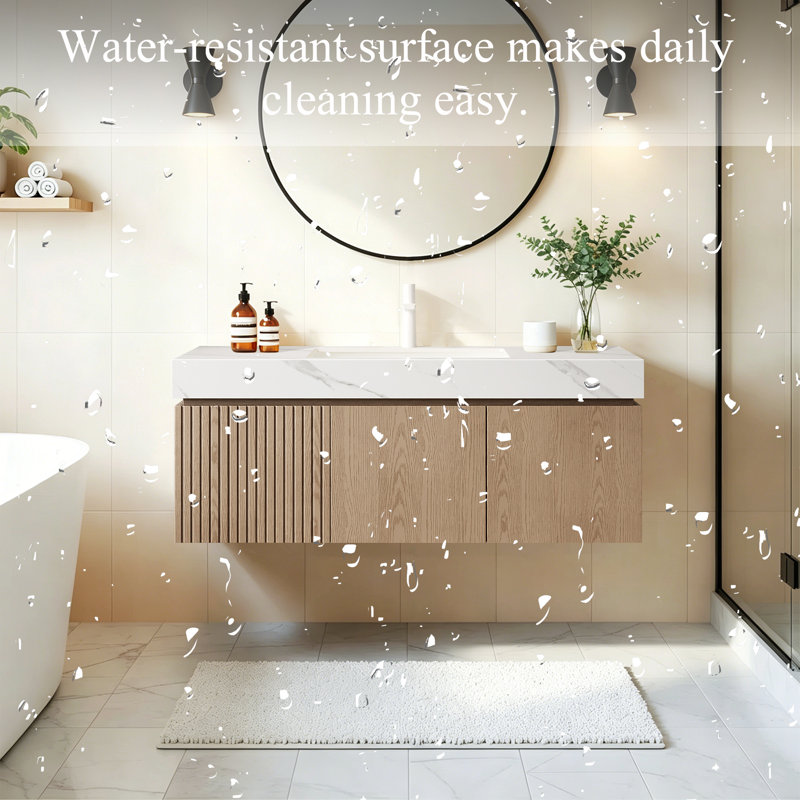 Meuble-lavabo mural de luxe de 122 cm (48 po) avec lavabo et meuble-lavabo suspendu moderne en pierre frittée.