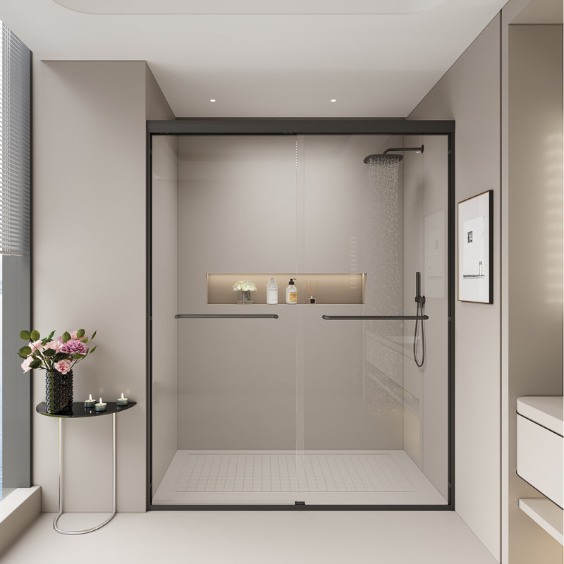 56-60 in. W x 72 in. H Double Sliding Shower Door, Semi-frameless Bypass Bathroom Sliding Door with 1/4" (6mm) Tempered Glass for Walk-in Shower, Matte Black