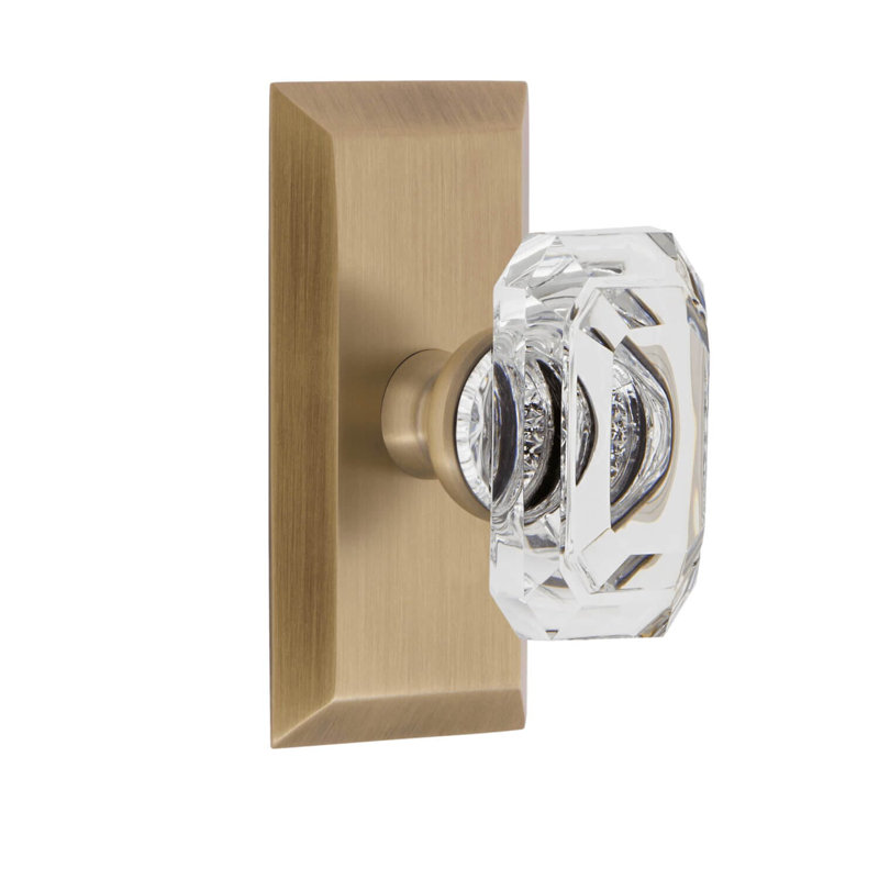 Grandeur Concealed Screw Mechanism Geometric Knob with Rectangle Rosette, 2.75", Vintage Brass