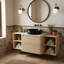 Meuble-lavabo mural avec lavabo en céramique, 1 porte à fermeture douce et 2 petites tablettes de rangement