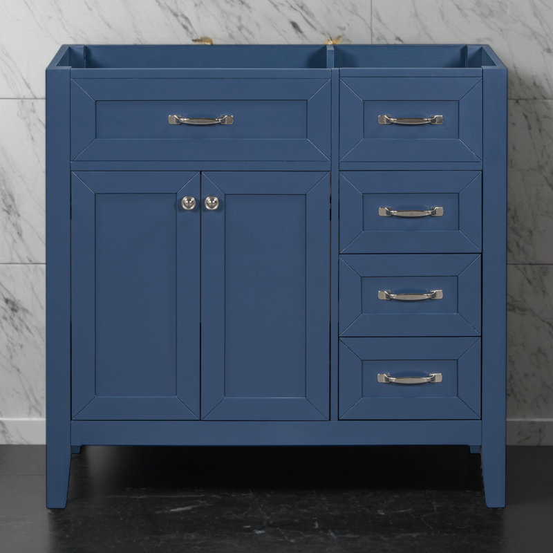 Armoire de salle de bain en panneau de fibres à densité moyenne 36 po avec tiroirs (sans lavabo), Bleu