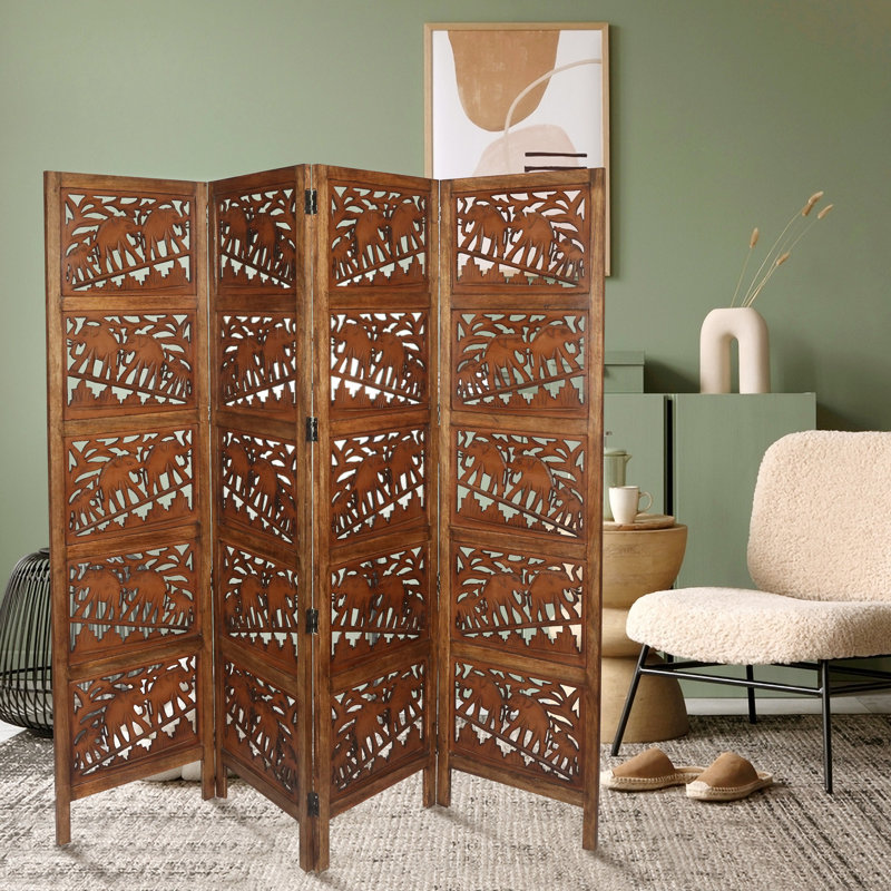 Bidwell 508 cm W x 457.2 cm H 4 - Panel Folding Room Divider, Light Brown